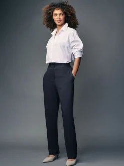 Donkerblauw - Maatgesneden slim fit broek van stevige stof