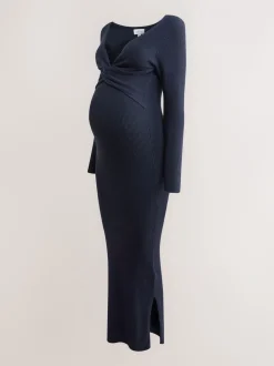 Donkerblauw - Maternity Twist Front Knit Jumper Dress