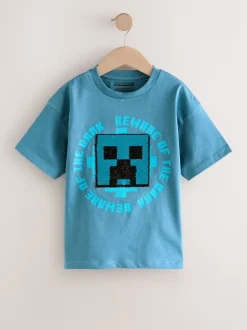 Donkerblauw - Minecraft T-shirt met pailletten (3-16jr)