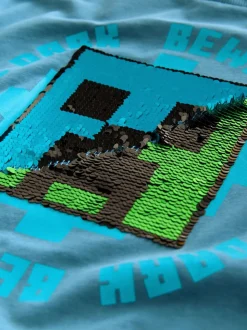 Donkerblauw - Minecraft T-shirt met pailletten (3-16jr)