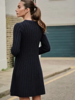 Donkerblauw - Mini-trui-jurk met kabelpatroon