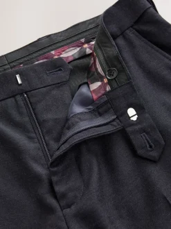 Donkerblauw - Normale Pasvorm - Signature - 100% Wollen broek met Motion Flex-tailleband