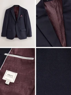 Donkerblauw - Normale Pasvorm - Kostuum met textuur: colbert