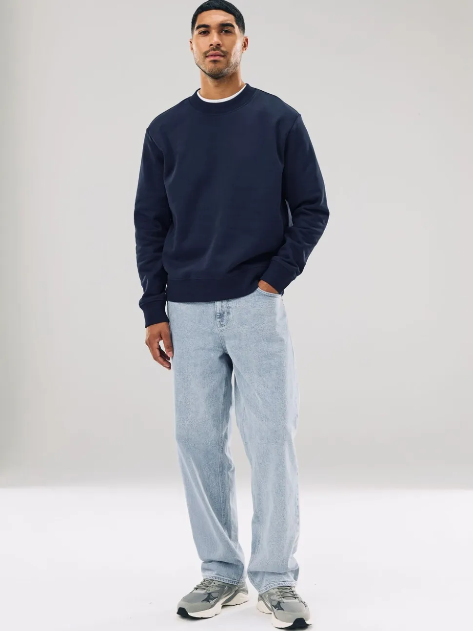 Donkerblauw - Normale Pasvorm - Heavyweight Cotton Rich Crew Neck Sweatshirt
