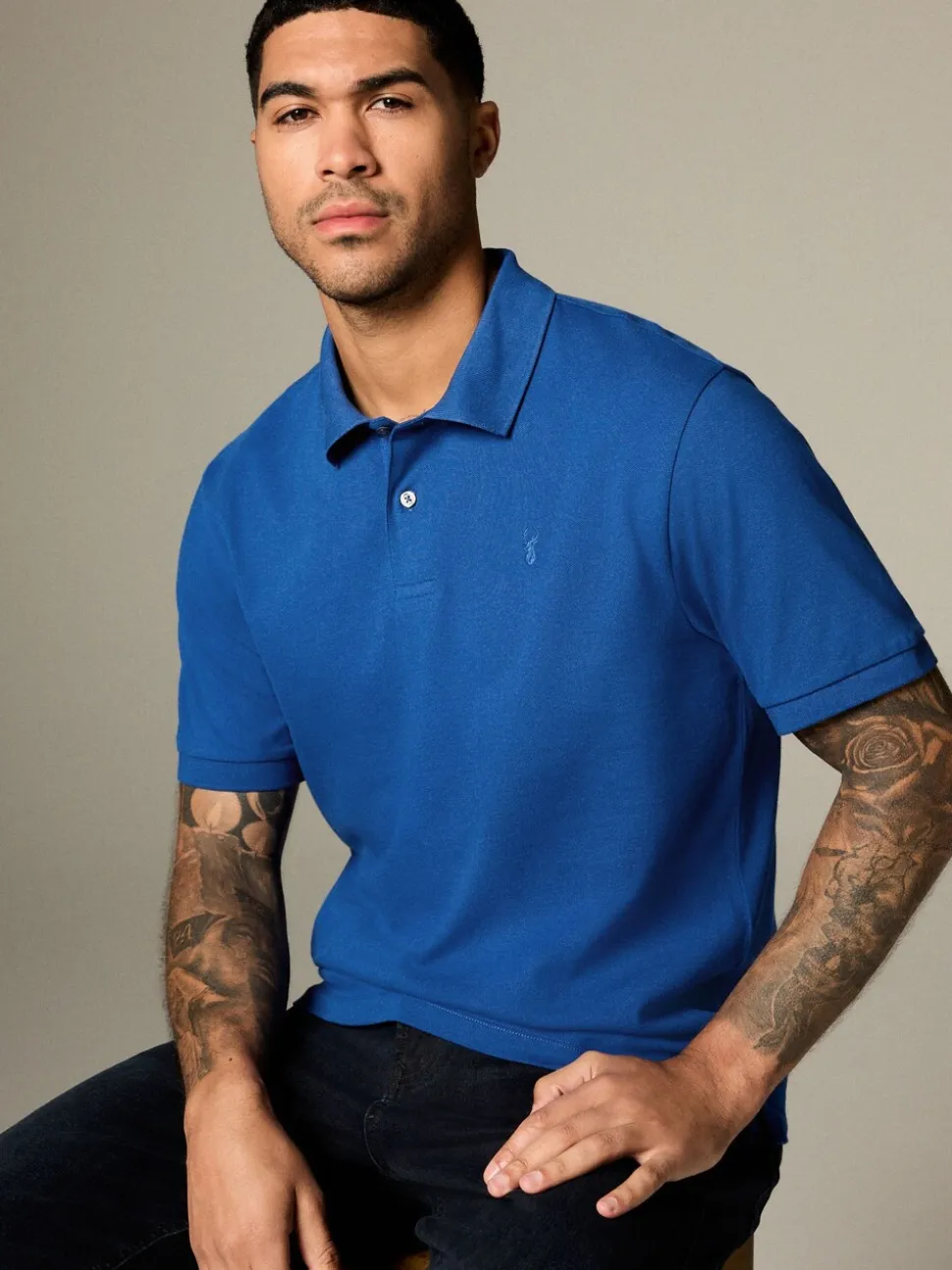 Donkerblauw - Normale Pasvorm - Piqué poloshirt met korte mouwen