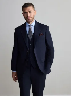 Donkerblauw - Normale Pasvorm - Signature Nova Fides 100% Italian Wool Suit Jacket