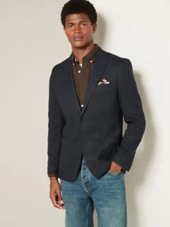 Donkerblauw - Normale Pasvorm - Modieuze blazer met textuur