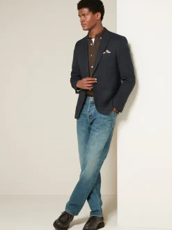 Donkerblauw - Normale Pasvorm - Modieuze blazer met textuur