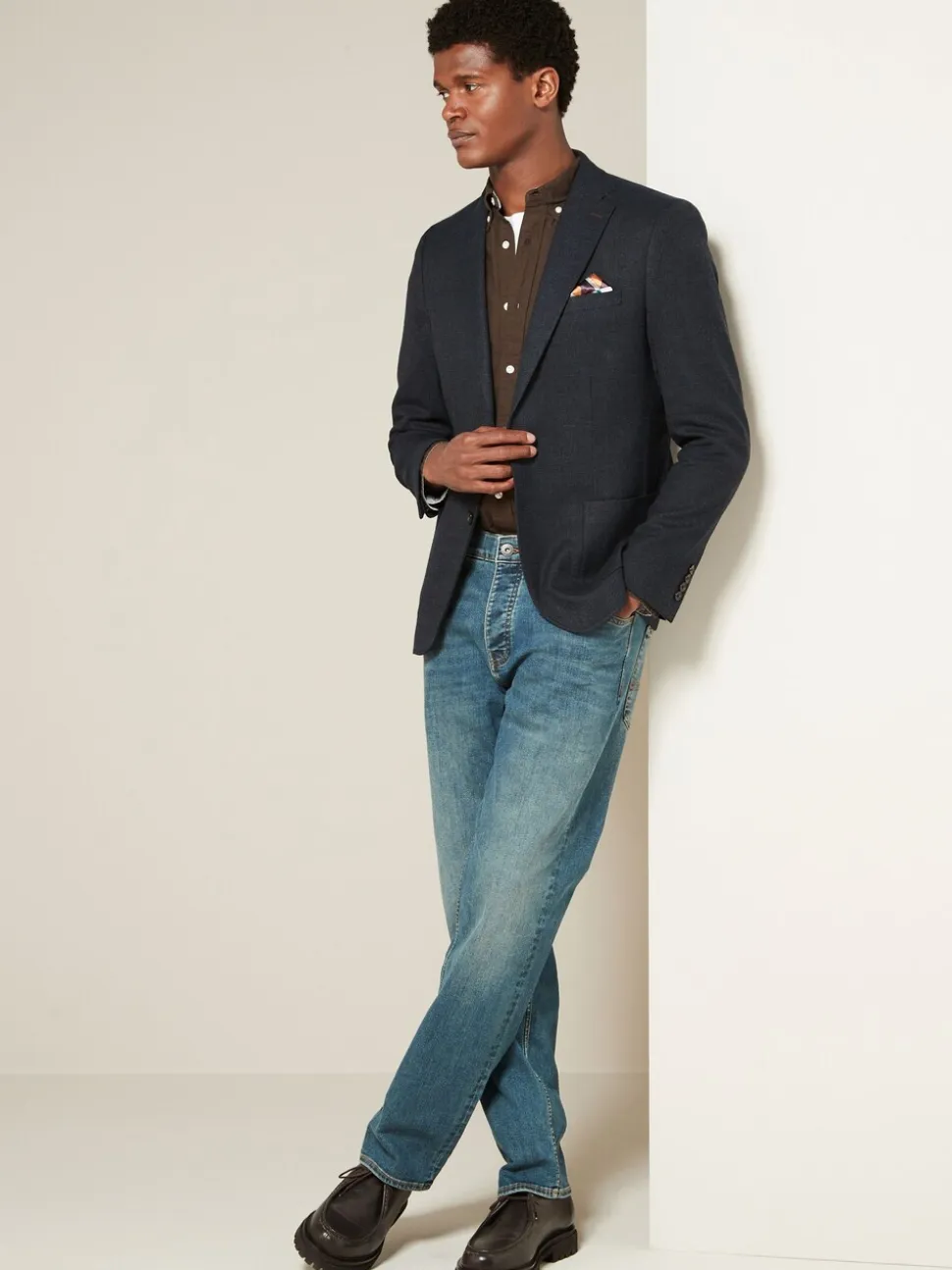 Donkerblauw - Normale Pasvorm - Modieuze blazer met textuur