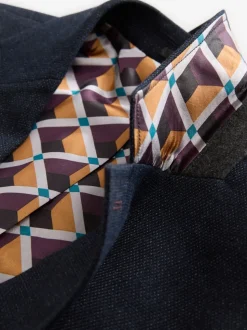 Donkerblauw - Normale Pasvorm - Modieuze blazer met textuur