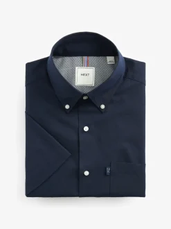 Donkerblauw - Normale Pasvorm - Gemakkelijk te strijken Oxford overhemd met korte mouwen en knopen