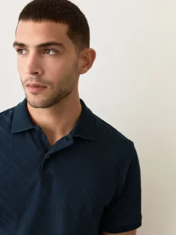 Donkerblauw - Normale Pasvorm - Net jacquard poloshirt