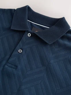 Donkerblauw - Normale Pasvorm - Net jacquard poloshirt