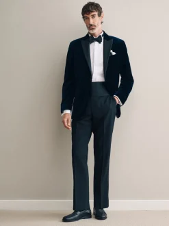 Donkerblauw - Normale Pasvorm - Signature Pontoglio Italiaanse fluwelen blazer