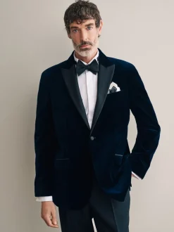 Donkerblauw - Normale Pasvorm - Signature Pontoglio Italiaanse fluwelen blazer