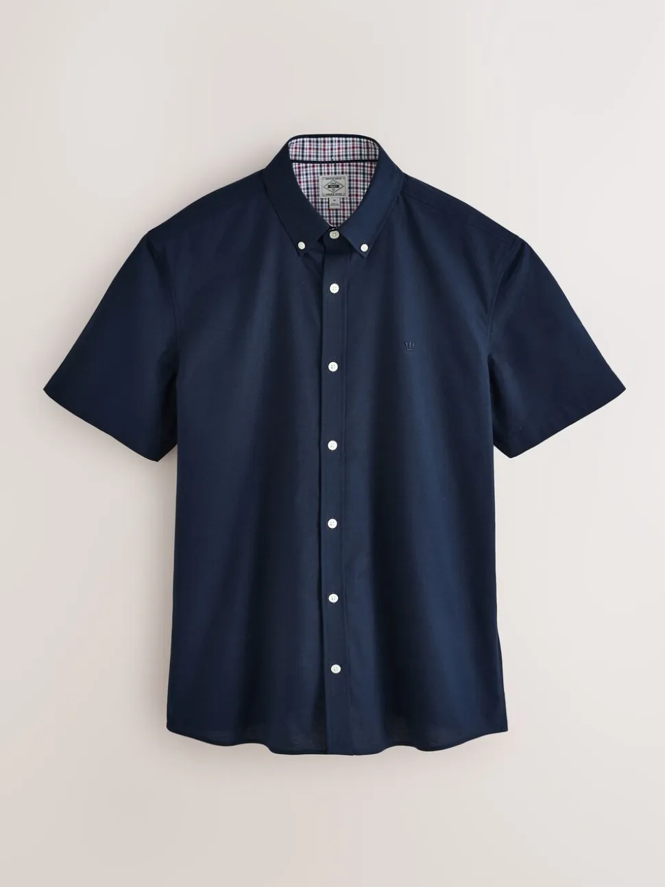 Donkerblauw - Oxford overhemd met stretch en korte mouwen