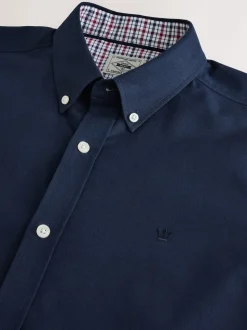 Donkerblauw - Oxford overhemd met stretch en korte mouwen