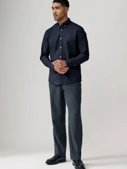Donkerblauw - Oxford-stretchoverhemd met lange mouwen