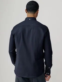 Donkerblauw - Oxford-stretchoverhemd met lange mouwen