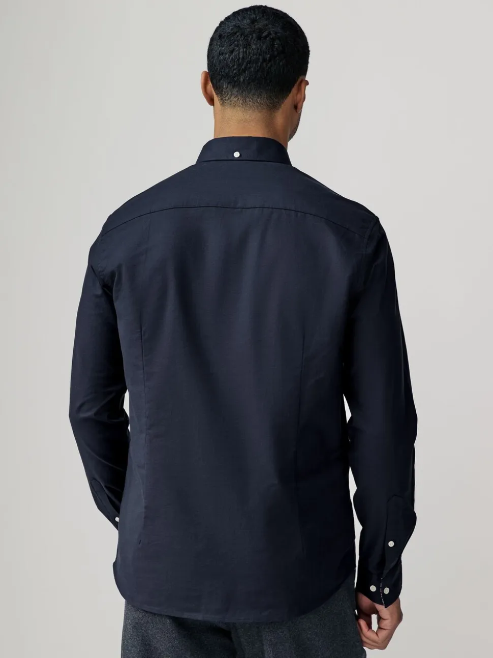Donkerblauw - Oxford-stretchoverhemd met lange mouwen