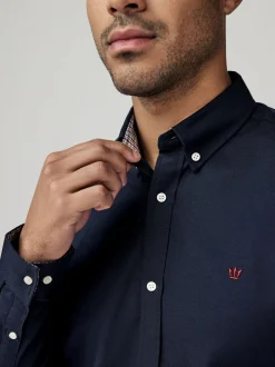 Donkerblauw - Oxford-stretchoverhemd met lange mouwen