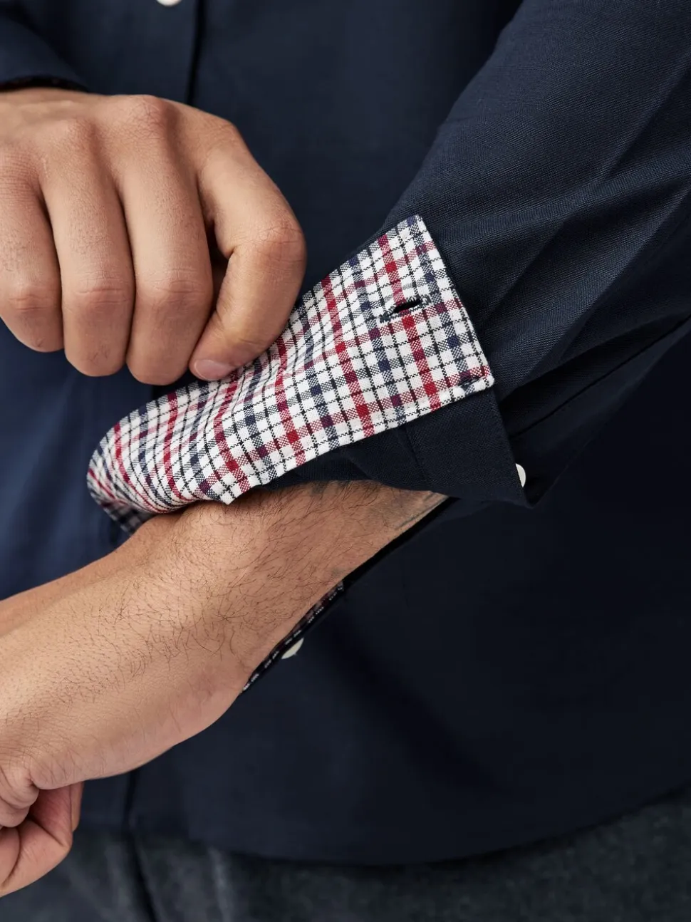 Donkerblauw - Oxford-stretchoverhemd met lange mouwen
