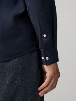 Donkerblauw - Oxford-stretchoverhemd met lange mouwen