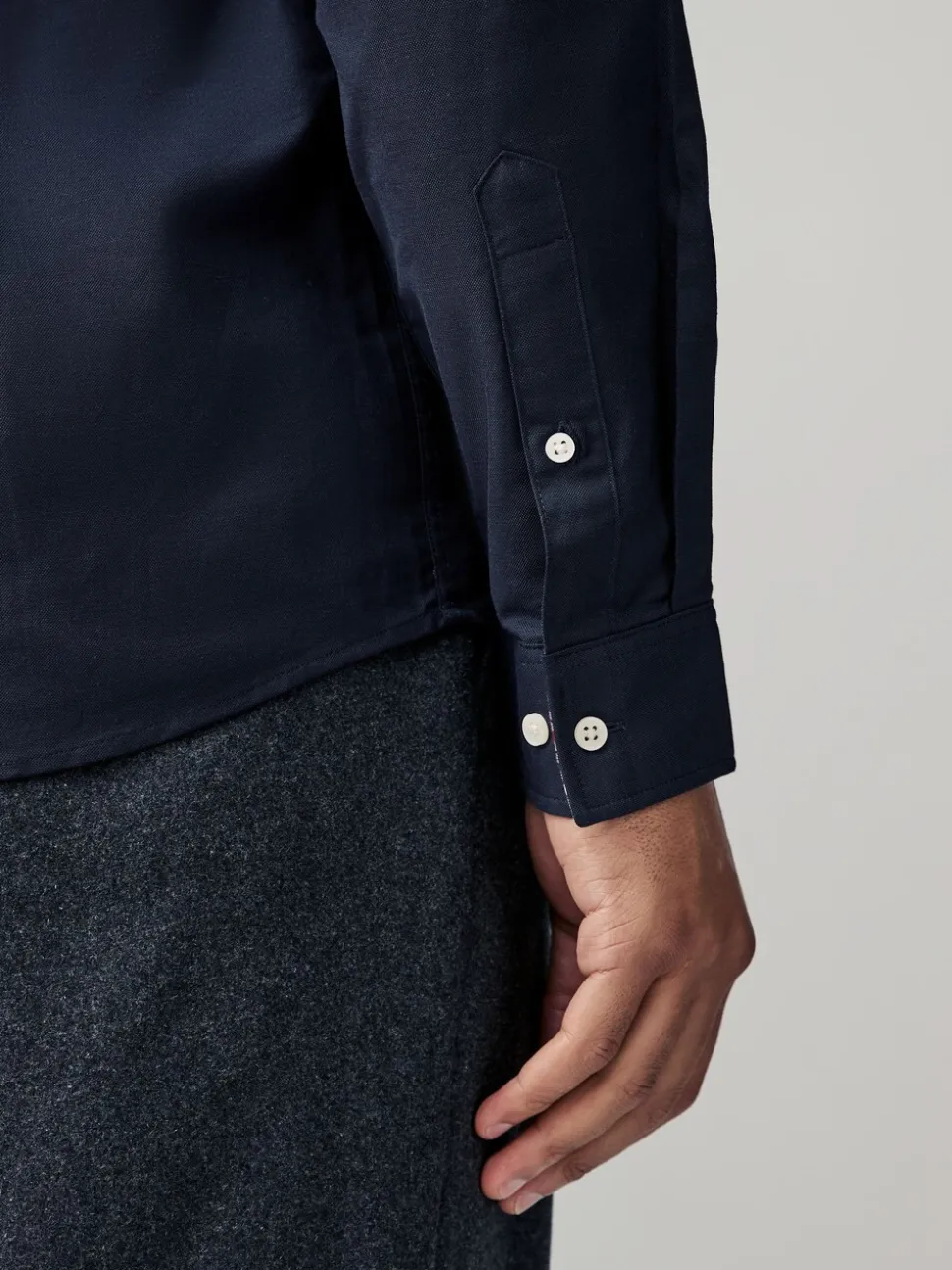 Donkerblauw - Oxford-stretchoverhemd met lange mouwen