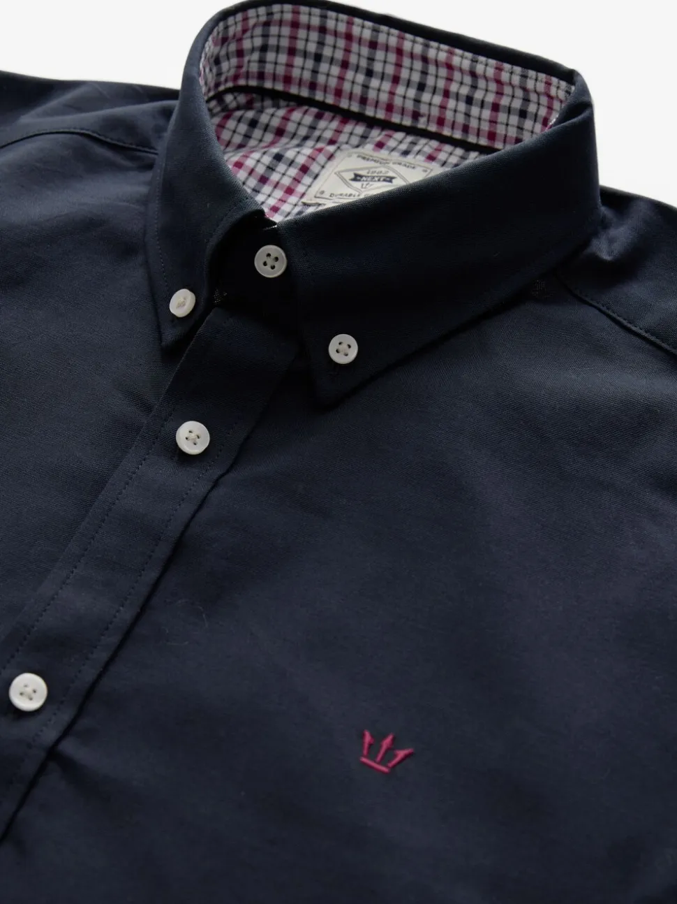 Donkerblauw - Oxford-stretchoverhemd met lange mouwen