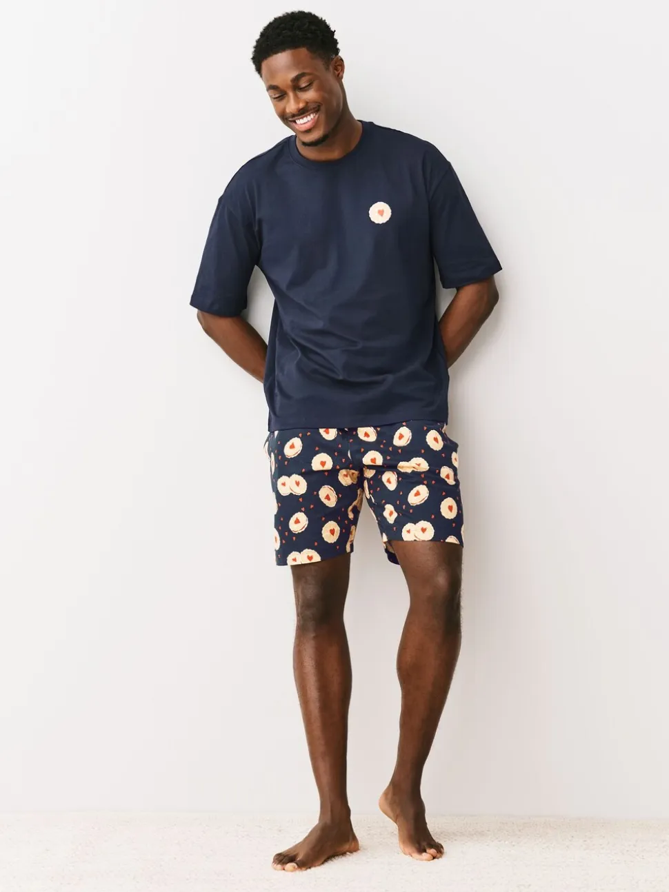 Donkerblauw - Printed Short Sleeve Jersey Pyjamas Set