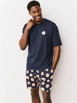 Donkerblauw - Printed Short Sleeve Jersey Pyjamas Set