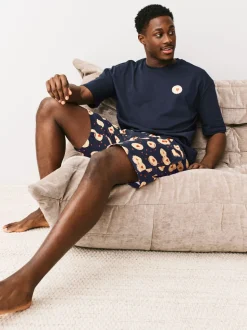 Donkerblauw - Printed Short Sleeve Jersey Pyjamas Set
