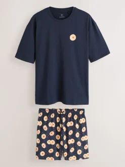 Donkerblauw - Printed Short Sleeve Jersey Pyjamas Set