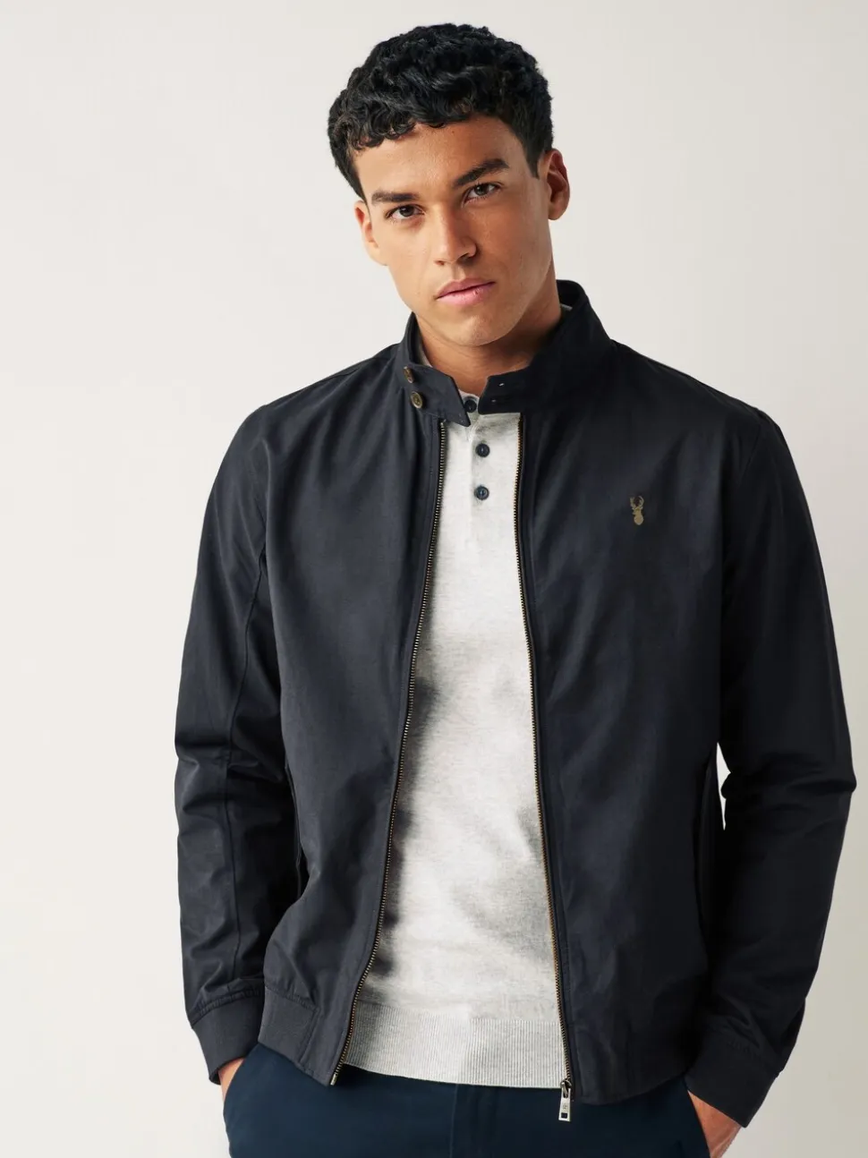 Donkerblauw - Regenbestendig Harrington jack met geruite voering