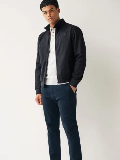 Donkerblauw - Regenbestendig Harrington jack met geruite voering