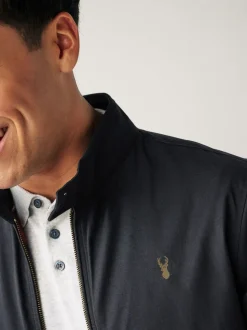 Donkerblauw - Regenbestendig Harrington jack met geruite voering