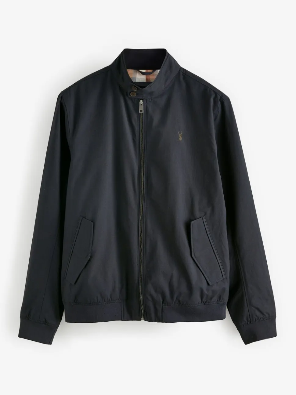 Donkerblauw - Regenbestendig Harrington jack met geruite voering