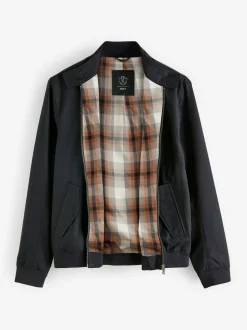 Donkerblauw - Regenbestendig Harrington jack met geruite voering