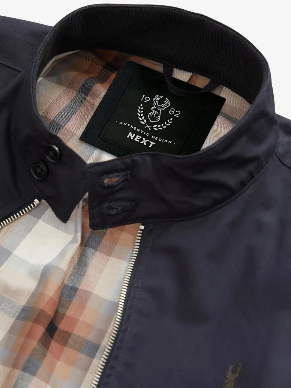 Donkerblauw - Regenbestendig Harrington jack met geruite voering