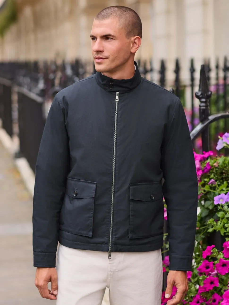Donkerblauw - Regenbestendig Harrington jack met borgvoering