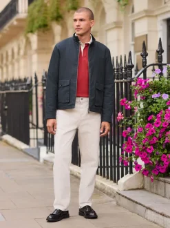 Donkerblauw - Regenbestendig Harrington jack met borgvoering