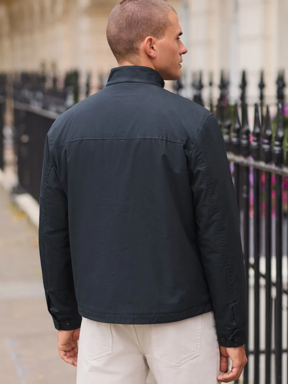 Donkerblauw - Regenbestendig Harrington jack met borgvoering