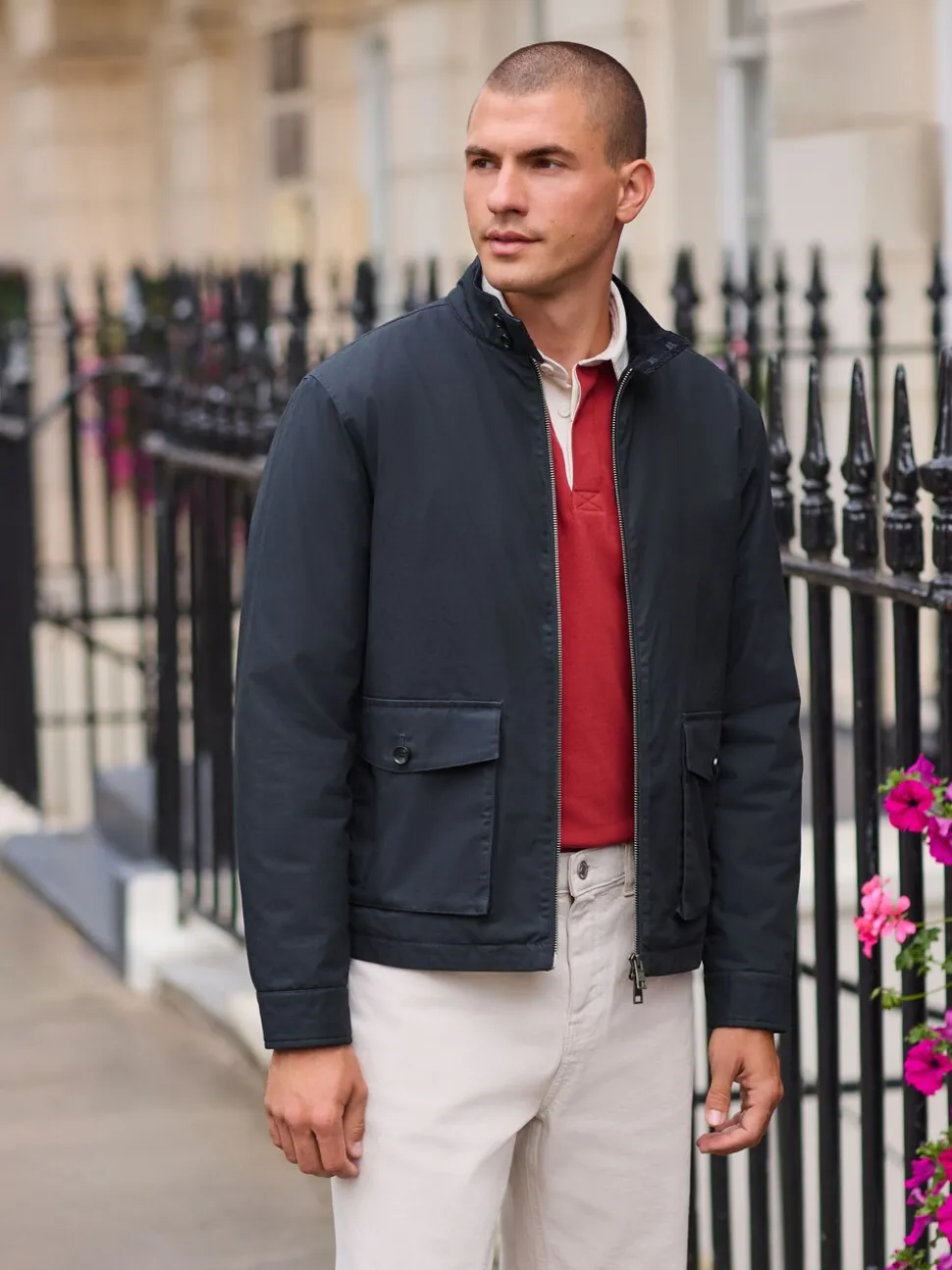 Donkerblauw - Regenbestendig Harrington jack met borgvoering