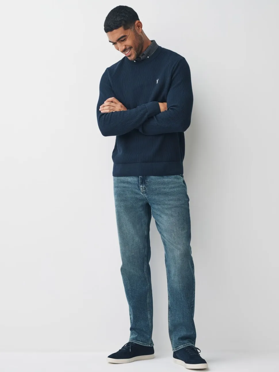 Donkerblauw - Regular Fit Rib Texture Mock Shirt Jumper