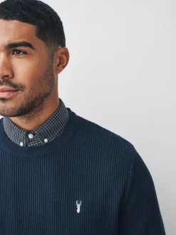 Donkerblauw - Regular Fit Rib Texture Mock Shirt Jumper