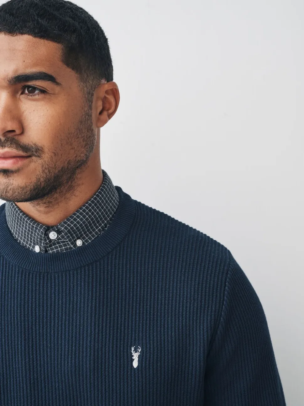 Donkerblauw - Regular Fit Rib Texture Mock Shirt Jumper