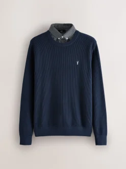 Donkerblauw - Regular Fit Rib Texture Mock Shirt Jumper
