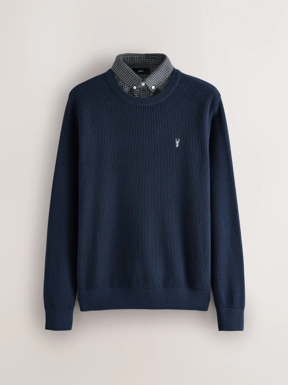 Donkerblauw - Regular Fit Rib Texture Mock Shirt Jumper