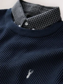 Donkerblauw - Regular Fit Rib Texture Mock Shirt Jumper