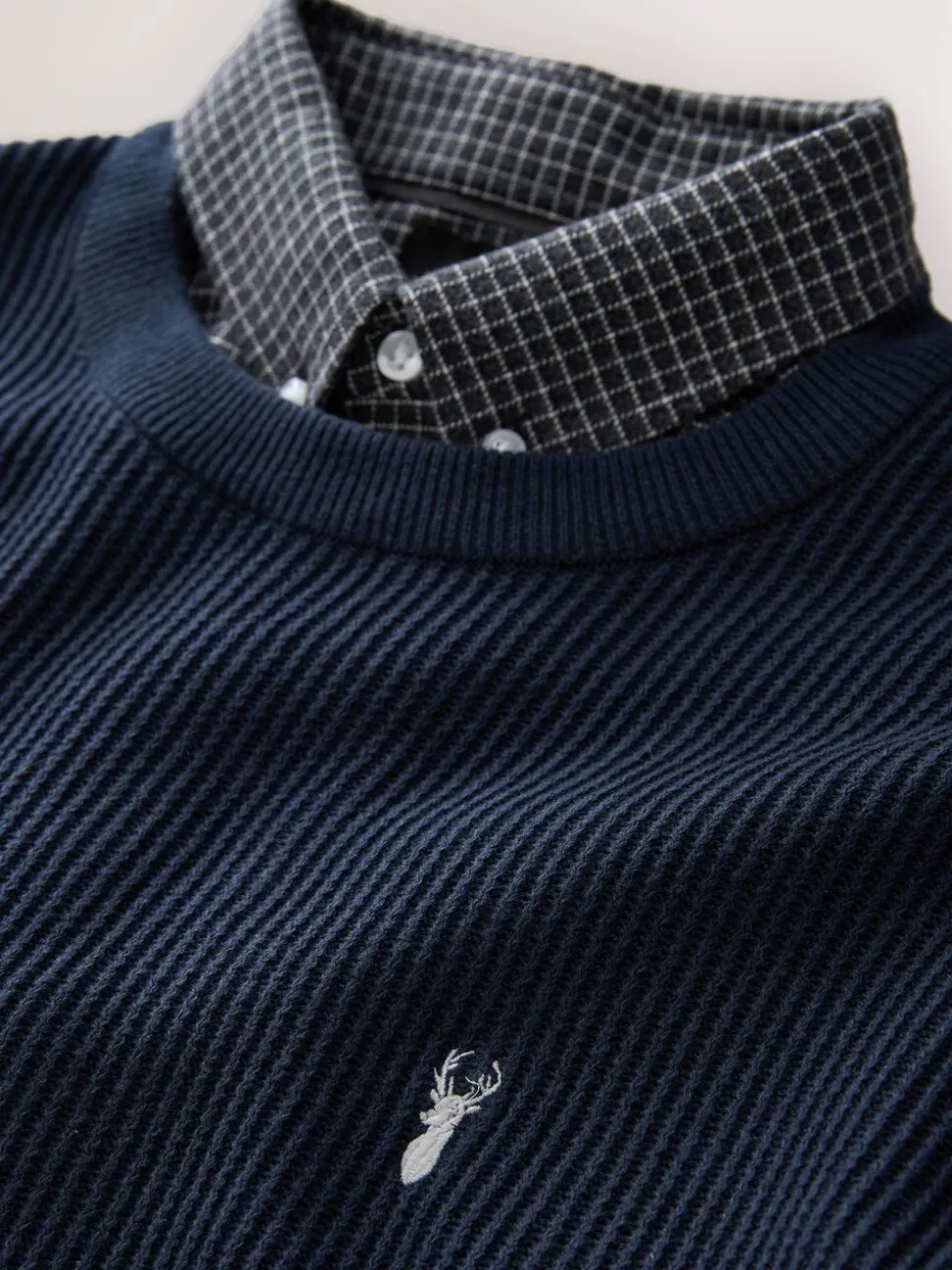 Donkerblauw - Regular Fit Rib Texture Mock Shirt Jumper